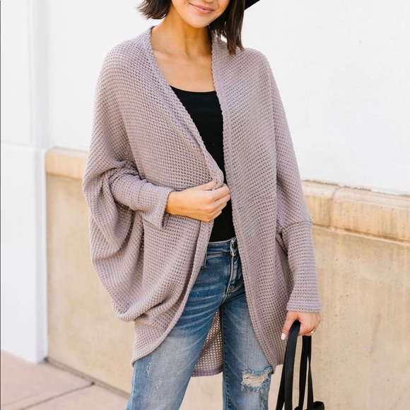 FINAL PRICE❗️Waffle Knit Slouchy Cardigan In Taupe - Picture 8 of 8